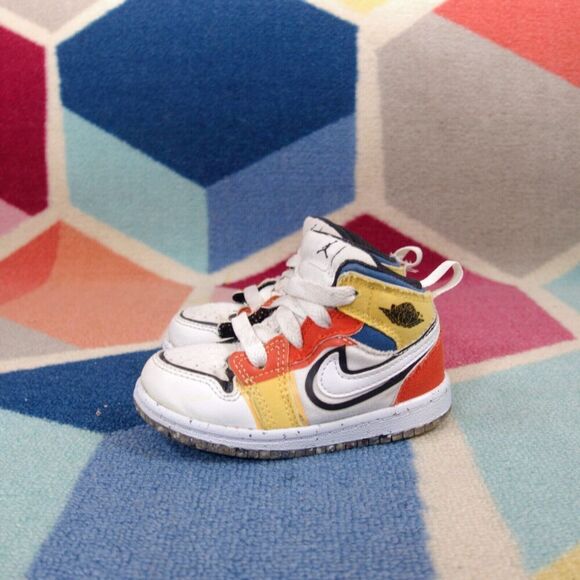 Air Jordan 1 Mid SE Multi Color Canvas Goat SneakersKids 6C Backtap Restitched